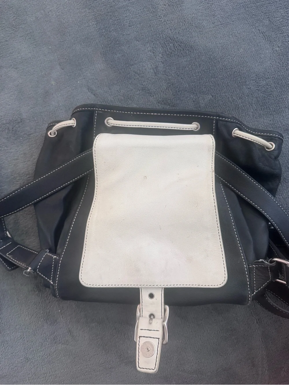 Vintage Coach Legacy Soft Small Backpack 9569 Navy Blue Leather White Trim Y2K